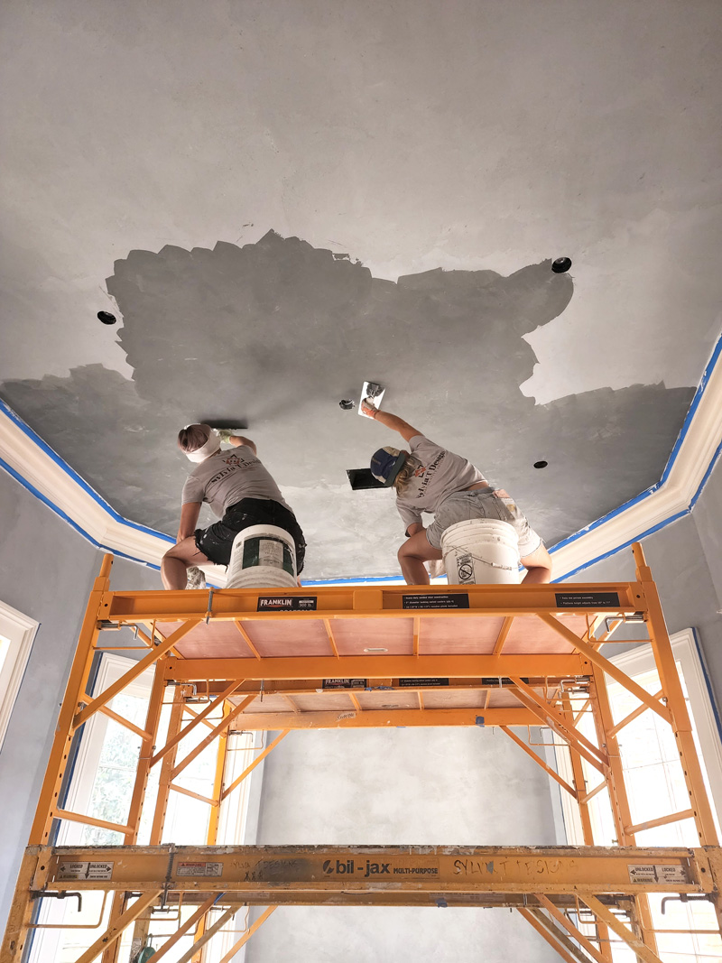 Sylvia T Designs - Plastering the ceiling of a dining area in an historic New Orleans French Quarter residence.